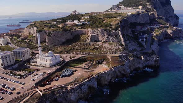 Flying Towards King Fahad bin Abdulaziz Al-Saud Mosque At Europa Point In The British Territory Of G alt