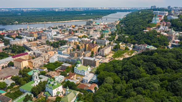 Fly Over Famous Kiev Podil District at Summer alt