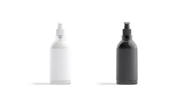 Blank black and white glass pump bottle mockup, looped rotation alt