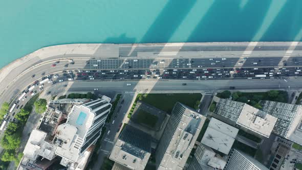 Birdeye View on Waterfront Residential Apartment Buildings in Chicago Downtown alt