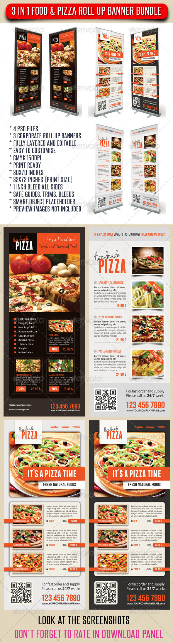 3 in 1 Food And Pizza Menu Banner Bundle 03