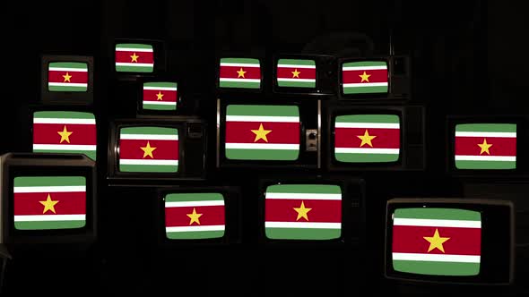 Flags of the Republic of Suriname and Retro TVs. alt