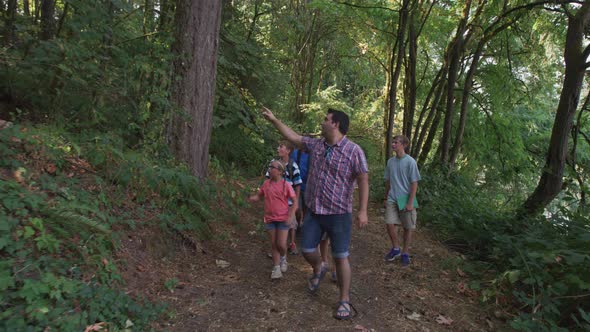 Kids at summer camp going on a nature hike