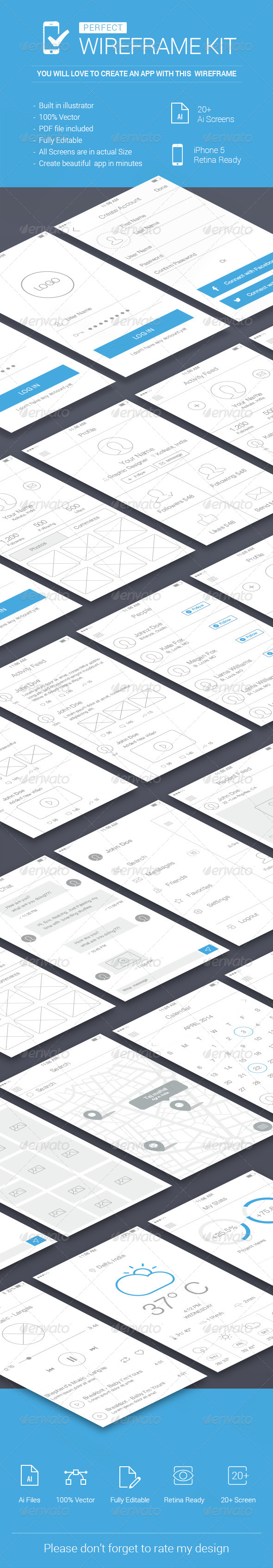iOS Wireframe Kit - User Interfaces Web Elements