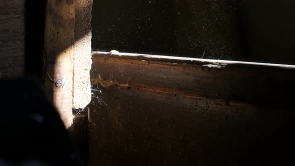 Old abandoned house dusty furniture close-up 4K 2160p 30fps UlraHD footage - Closing rotten wooden c alt