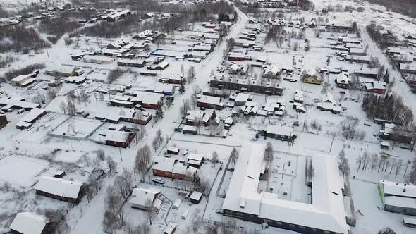 Severe Snowy Winter in a Village in the Far North Small Wooden Houses in the Snow