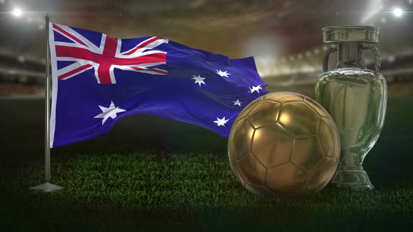 Australia Flag With Football And Cup Background Loop alt