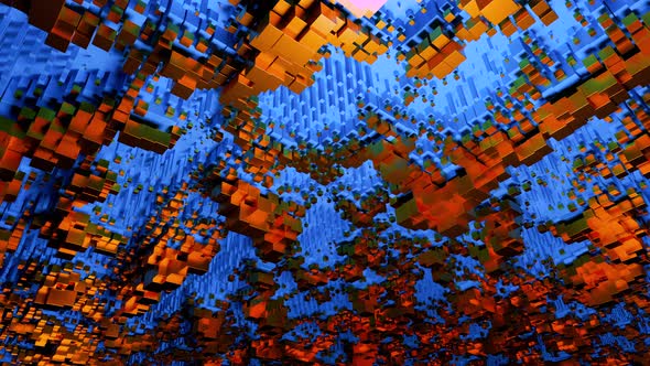 Background with Moving Blue and Red Cubes and Rectangles Seamless Loop