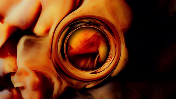 Ink Water Swirl, Parallel Dimension Portal. Black Hole, Golden Paint Circle Motion alt