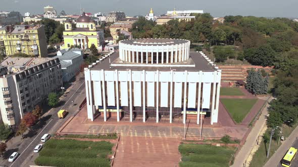 Ukrainian House on the European Square in Kyiv. Ukraine. Aerial View alt