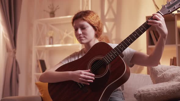 Guitar Lesson Music Education Woman Laptop Home alt