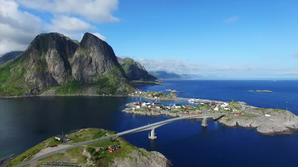 Scenic bridge to Hamnoya on Lofoten islands
