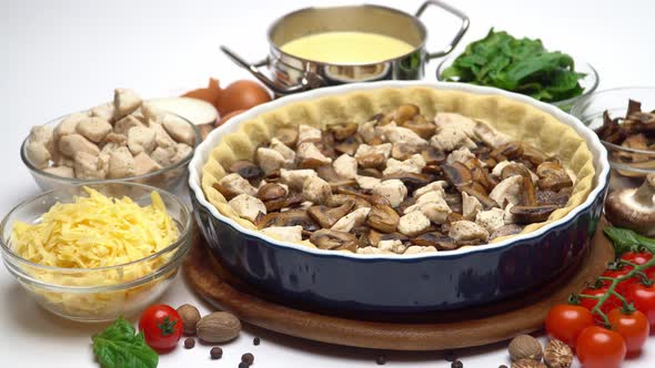 Shortbread Dough for Baking Quiche Tart and Filling in Baking Form alt