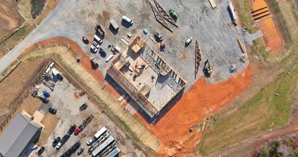 Aerial top view the timber frame beam framework house stick built home alt