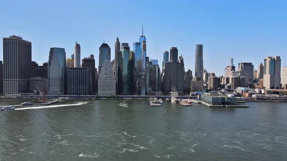 Skyline Manhattan Office Buildings NY with Aerial View of New York City Panorama alt