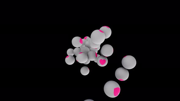 Love and romance hearts drawn on colored balls are falling Isolated by the Alpha channel alt