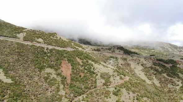Aerial view of Madeira landscape in the clouds, Portugal alt