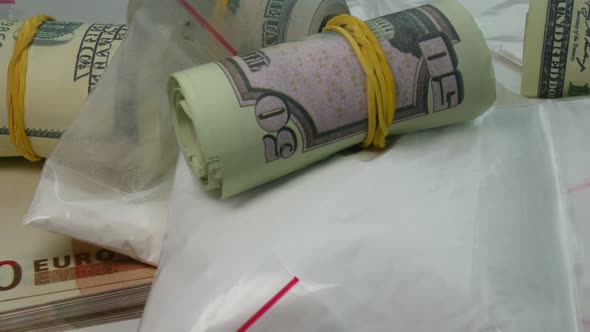 Dirty Money From Drug Dealers Selling Cocaine And Narcotic Tablets alt