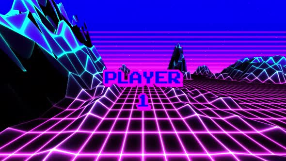 Looped landscape low poly terrain and Player 1 Text