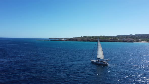 Aerial View of a Sailing Yaht, Zakynthos, Greece