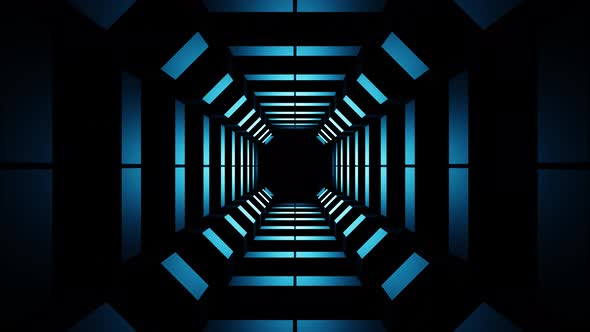 3d Render Blue Led Neon Changing Shape Squares Tunnel Seamless Animation Background