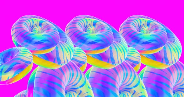 3d creative animal prints donuts. Fast food concept art. 4k video