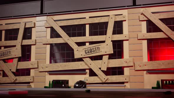 Closed stores due to covid-19. Temporary stores closures from coronavirus. alt