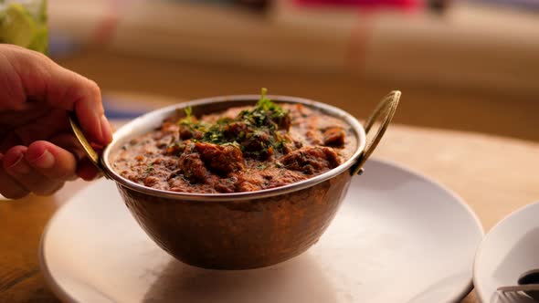 Chicken Tikka Masala Spicy Curry Meat Food Butter Chicken with Rice Traditional Indian Food in India alt