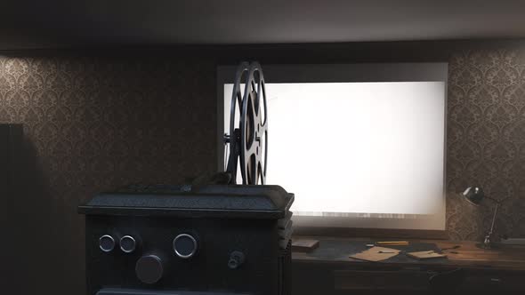 Vintage projector on the dark background. A retro device using old technology.