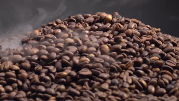 Closeup Steam Rising Over Coffee Seeds in Slow Motion alt