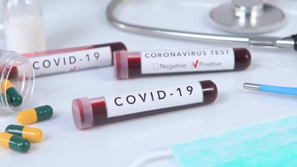 Blood Test Tube with COVID 19 Coronavirus