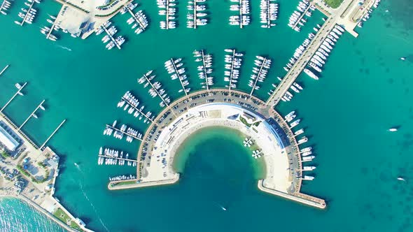 View from above of boats at docks of modern Sukosan marine, Croatia alt