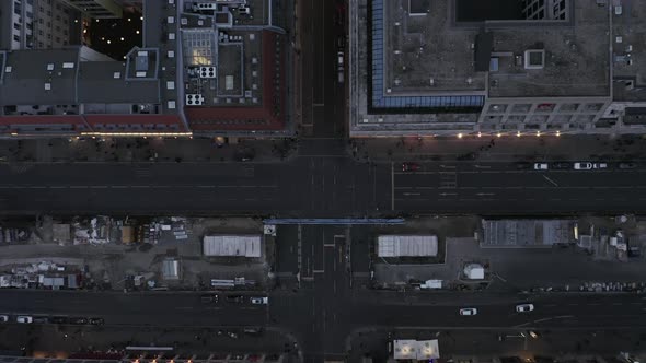 Aerial Birds Eye Overhead Top Down View of Buildings and Streets in City alt