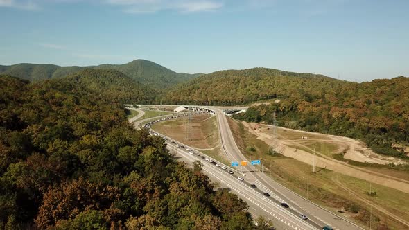 Aerial View of the Motorway Traffic Jam on Highway Road alt