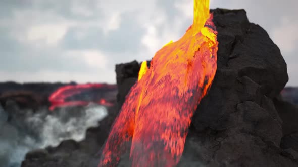 Flowing Lava From Top To Bottom On The Petrified Surface