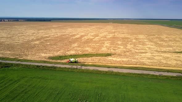 Machinery Combines Harvesting Operations on Wheat Field alt