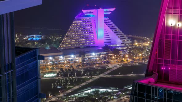 Doha West Bay View with Hotel Park Night Timelapse Doha Qatar Middle East alt
