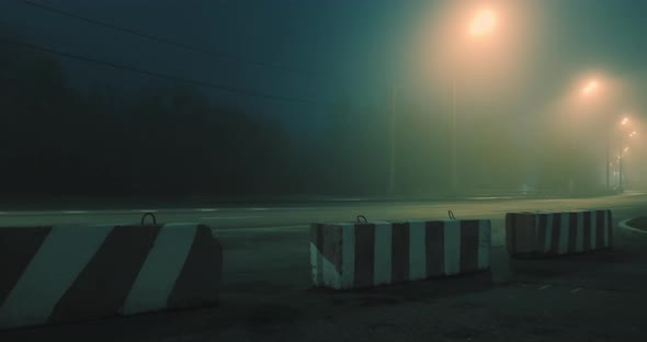 Night Heavy Fog Over the Highway