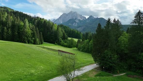 Beautiful lake and mountains in a hilly countryside alt