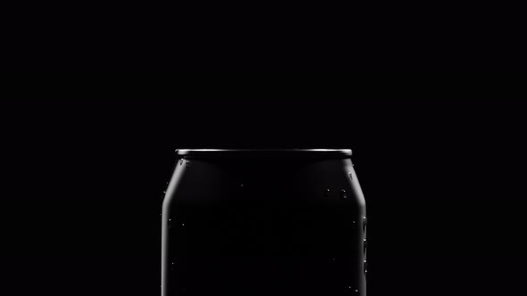 Close up dolly zoom in top of Cola or Beer can container in the dark with studio lighting