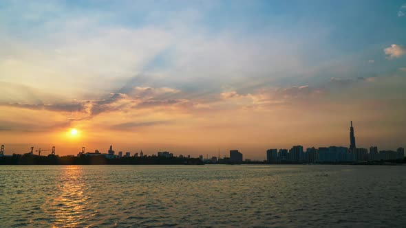 4K Time Lapse Of Sunset in Ho Chi Minh City - Sai Gon Day to Night, View From Riverside alt