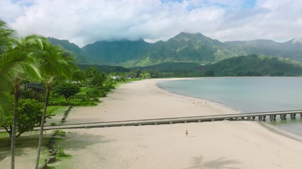 Aerial Kauai Hawaii USA Tourism Footage Concept Hanalei Beach Pier Landscape alt