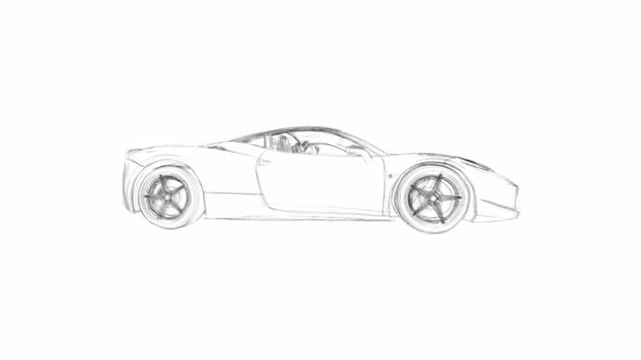 Pencil Drawing Luxury Sports Car alt