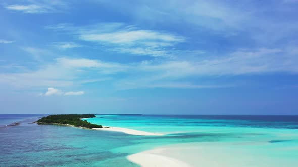 Aerial drone view landscape of idyllic lagoon beach lifestyle by blue ocean and white sand backgroun alt