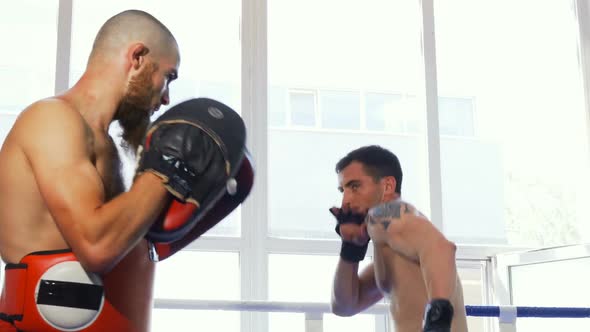 Two Male Mma Fighters Training Shirtless at the Gym alt