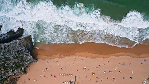 Aerial Bird Eye View of Praia Da Adraga Beach alt