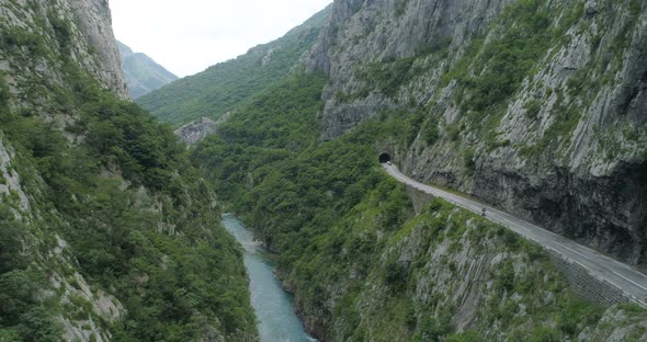 Aerial View of the Road in the Canyon of the River Moraca