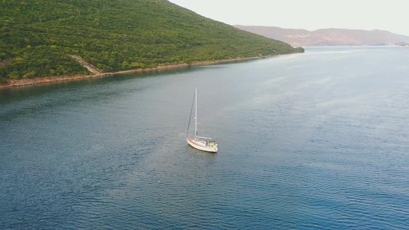 Aerial View of Luxury Yacht Near Lustica Bay Marina Montenegro alt