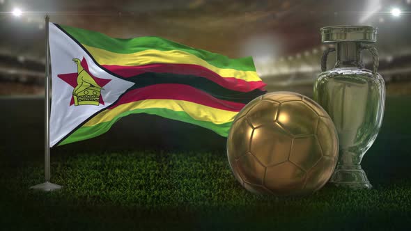 Zimbabwe Flag With Football And Cup Background Loop 4K alt