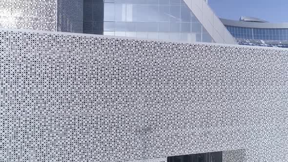 Aerial view of modern glass and metal facade building in Ekaterinburg city 03 alt